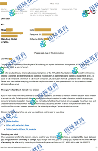 G同学东英吉利大学业务管理学士录取
